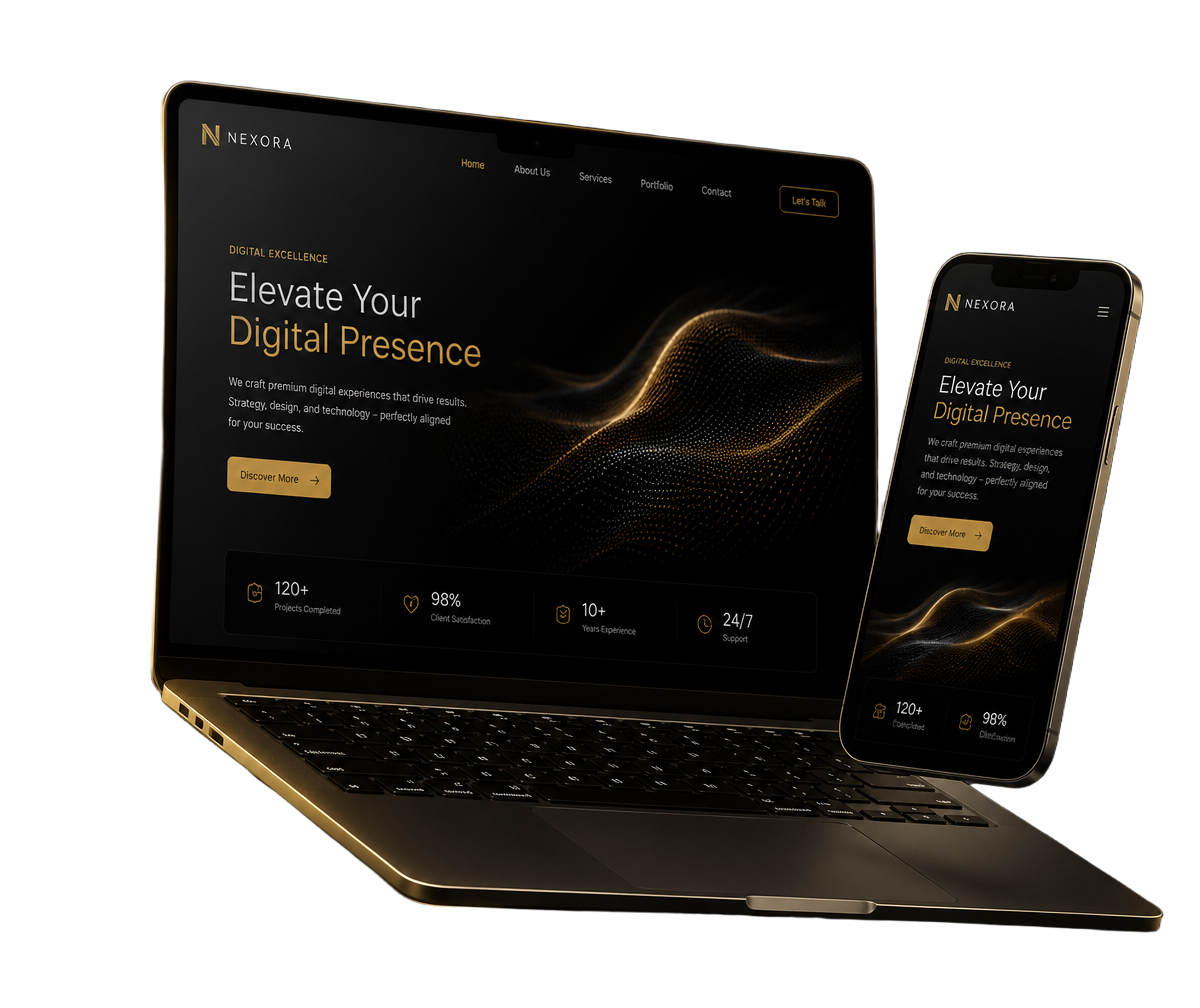 Laptop and phone showing a premium High Voltage business website